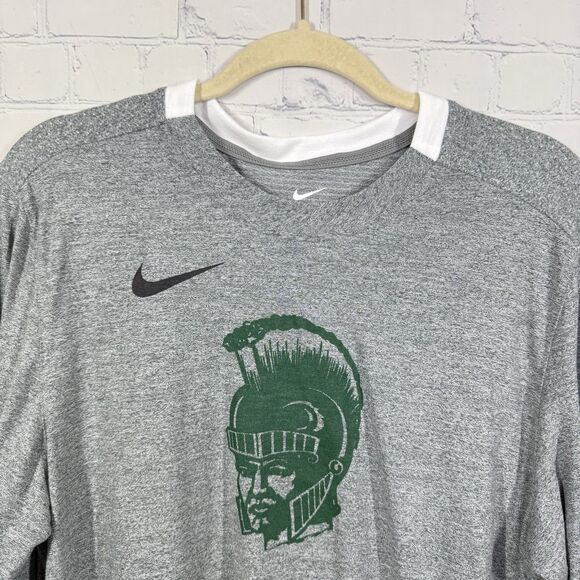 Nike Spartan Long Sleeve Shirt Men Large Gray White Layered Streetwear Dri Fit - Picture 3 of 10